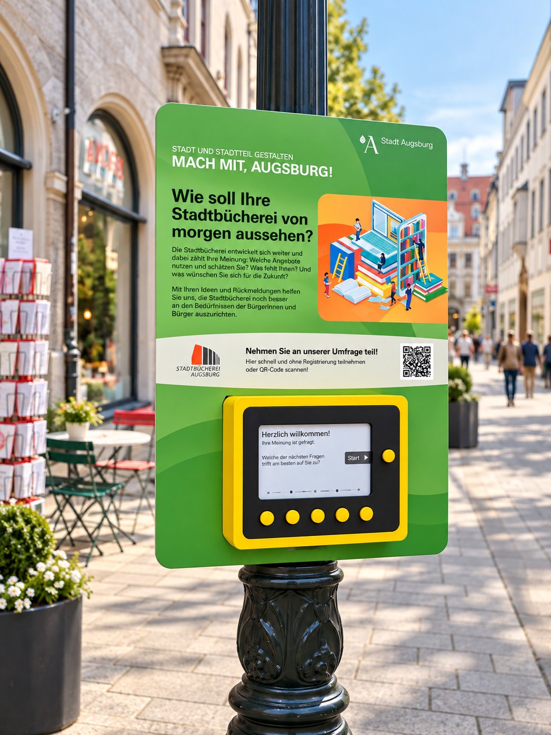 Gestaltungsstudie: Mitmachbox an einer Tafel im Straßenraum